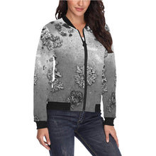 Load image into Gallery viewer, Patches of Moss Black and White All Over Print Bomber Jacket for Women (Model H36)