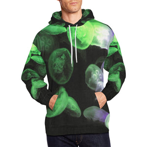 Jellyfish Green and Purple All Over Print Hoodie for Men/Large Size (USA Size) (Model H13)