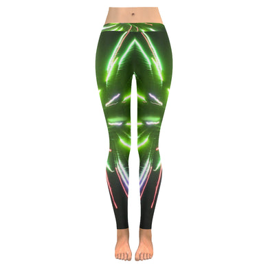 Fireworks Burst Green Low Rise Leggings (Invisible Stitch) (Model L05)