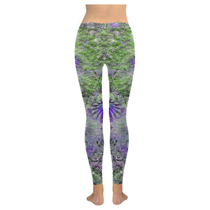 Jellyfish Blooms Purple Low Rise Leggings (Invisible Stitch) (Model L05)