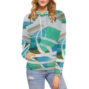 Abstract Circles Aqua All Over Print Hoodie for Women (USA Size) (Model H13)