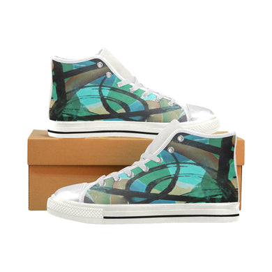 Abstract Circles Black and Teal Women's Classic High Top Canvas Shoes (Model 017)