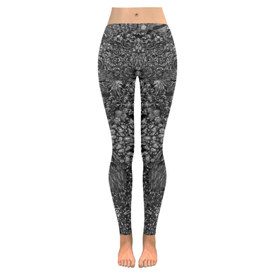 Paisley Matters Black and White Low Rise Leggings (Invisible Stitch) (Model L05)