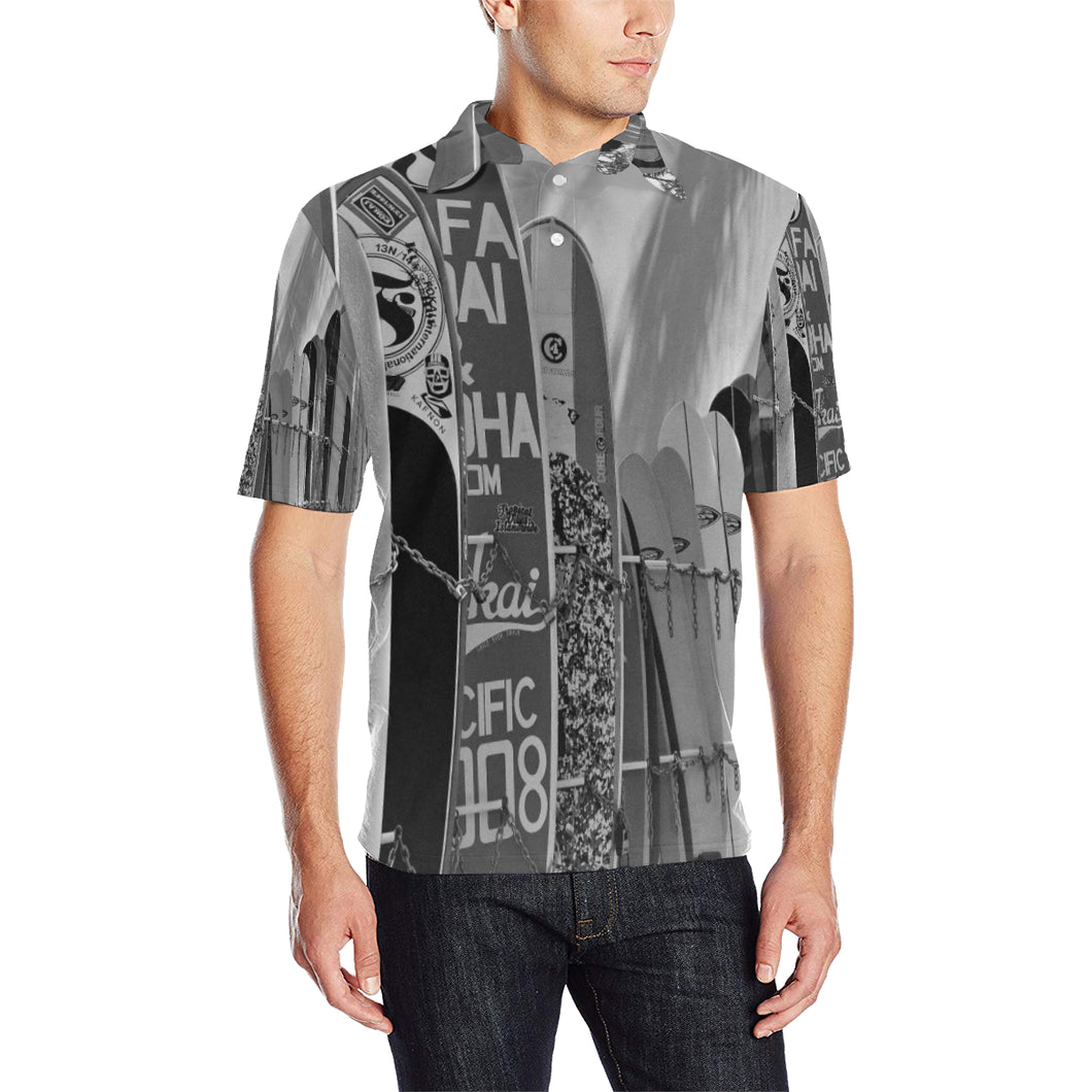 Surfboards Black and White Men's All Over Print Polo Shirt (Model T55)