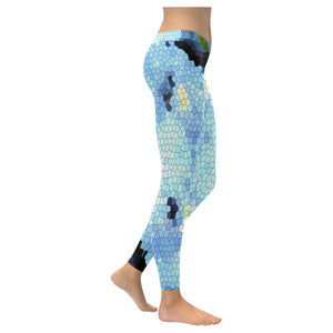 Forget Me Not Flower Mosaic Low Rise Leggings (Invisible Stitch) (Model L05)