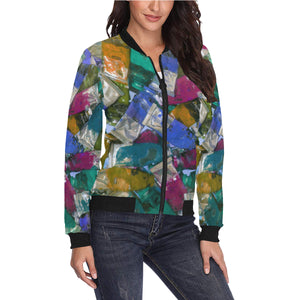 Oil Paints Blue All Over Print Bomber Jacket for Women (Model H36)