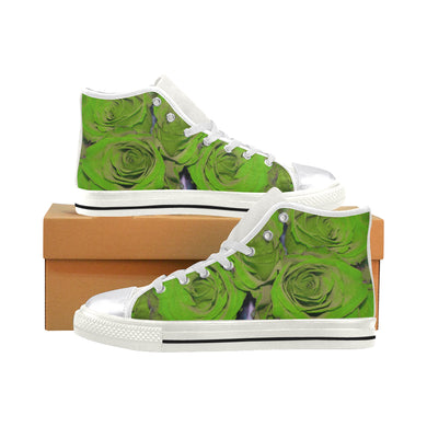 Rose Bouquet Flower Green Women's Classic High Top Canvas Shoes (Model 017)