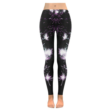 Fireworks Flowers Purple Low Rise Leggings (Invisible Stitch) (Model L05)