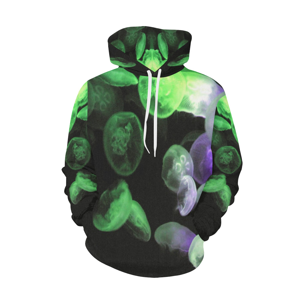 Jellyfish Green and Purple All Over Print Hoodie for Men/Large Size (USA Size) (Model H13)