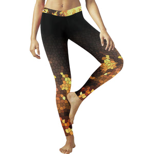 Feathery Flames Mosaic Low Rise Leggings (Invisible Stitch) (Model L05)