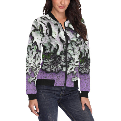 Moss Purple All Over Print Bomber Jacket for Women (Model H36)