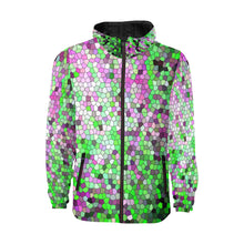 Load image into Gallery viewer, Marbled Abstract Green and Purple Mosaic All Over Print Quilted Windbreaker for Men (Model H35)