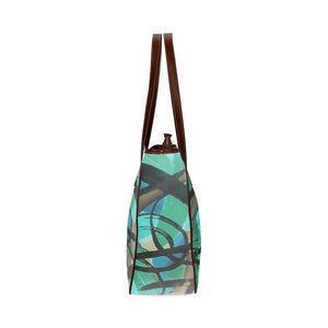 Abstract Circles Black and Teal Classic Tote Bag (Model 1644)