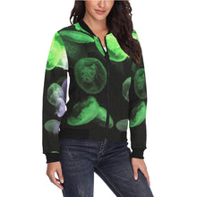 Load image into Gallery viewer, Jellyfish Green and Purple All Over Print Bomber Jacket for Women (Model H36)