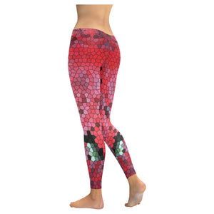 Rose Bouquet Flower Mosaic Low Rise Leggings (Invisible Stitch) (Model L05)