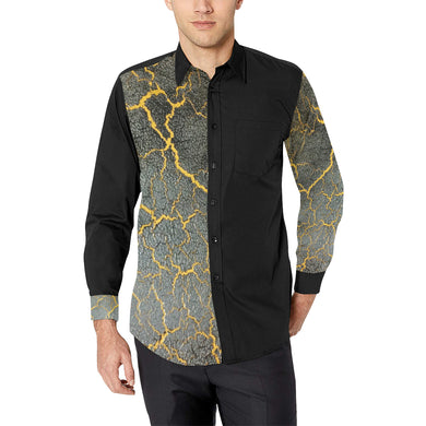 Crackling Yellow Men's All Over Print Casual Dress Shirt (Model T61)