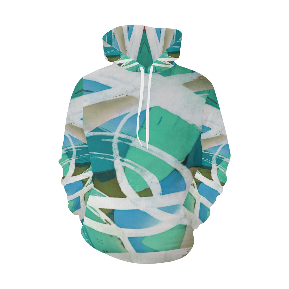 Abstract Circles Aqua All Over Print Hoodie for Women (USA Size) (Model H13)