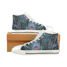 Load image into Gallery viewer, Peacock Feathers Blue Women&#39;s Classic High Top Canvas Shoes (Model 017)