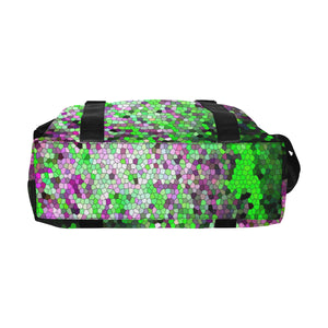 Marbled Abstract Green and Purple Mosaic Large Capacity Duffle Bag (Model 1715)