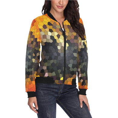 Busy Bee Sunflower Mosaic All Over Print Bomber Jacket for Women (Model H36)