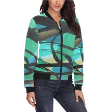 Load image into Gallery viewer, Abstract Circles Black and Teal All Over Print Bomber Jacket for Women (Model H36)