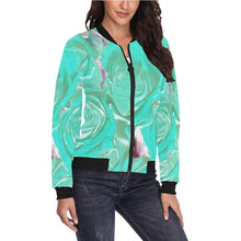 Load image into Gallery viewer, Rose Bouquet Flower Aqua All Over Print Bomber Jacket for Women (Model H36)