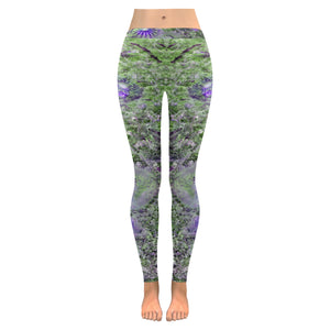 Jellyfish Blooms Purple Low Rise Leggings (Invisible Stitch) (Model L05)