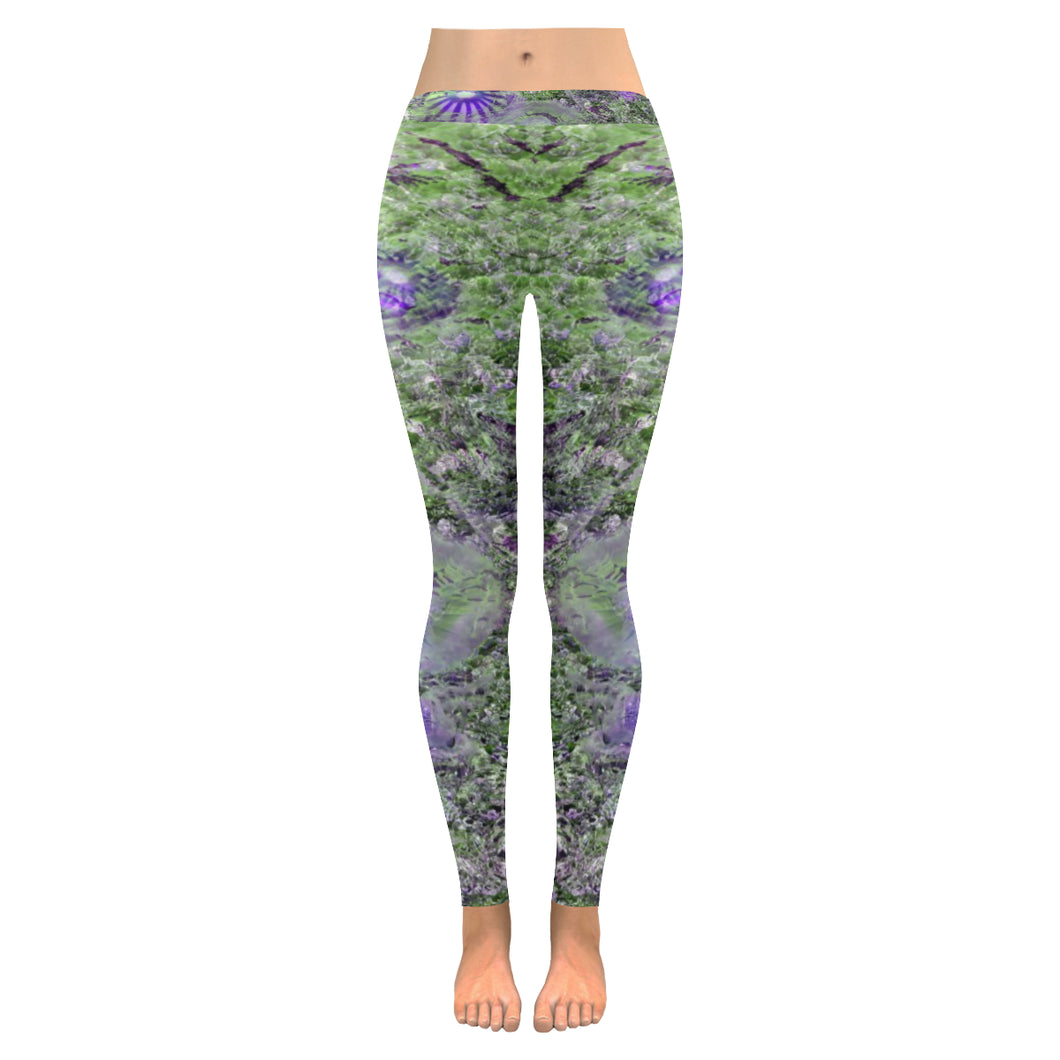 Jellyfish Blooms Purple Low Rise Leggings (Invisible Stitch) (Model L05)