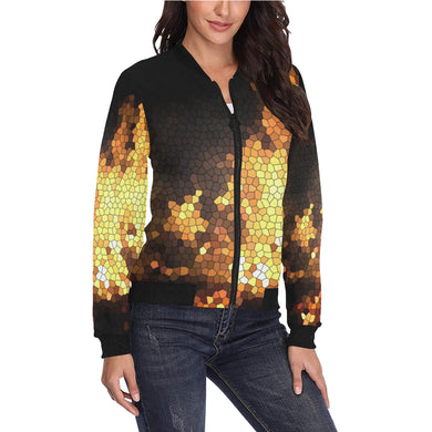 Feathery Flames Mosaic All Over Print Bomber Jacket for Women (Model H36)