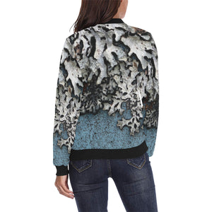 Moss Blue All Over Print Bomber Jacket for Women (Model H36)