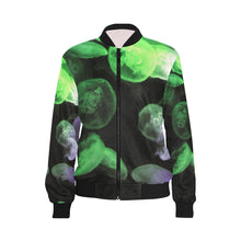 Load image into Gallery viewer, Jellyfish Green and Purple All Over Print Bomber Jacket for Women (Model H36)