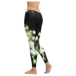 Fireworks Flowers Green Low Rise Leggings (Invisible Stitch) (Model L05)