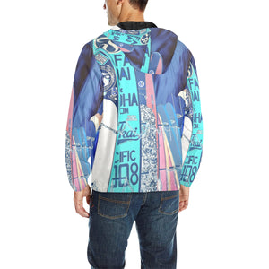 Surfboards Blue All Over Print Quilted Windbreaker for Men (Model H35)