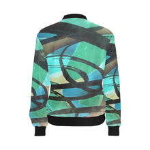 Load image into Gallery viewer, Abstract Circles Black and Teal All Over Print Bomber Jacket for Women (Model H36)