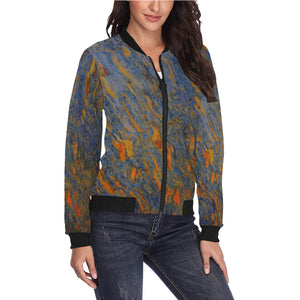 Marbled Abstract Orange All Over Print Bomber Jacket for Women (Model H36)