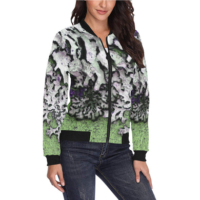 Moss Green All Over Print Bomber Jacket for Women (Model H36)