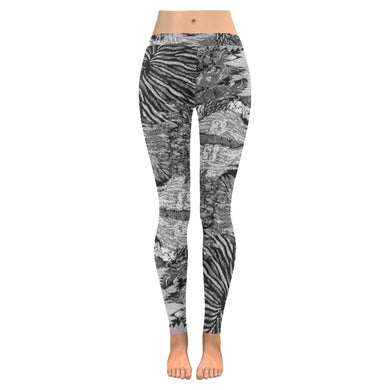 Pleasantly Paisley Black and White Low Rise Leggings (Invisible Stitch) (Model L05)