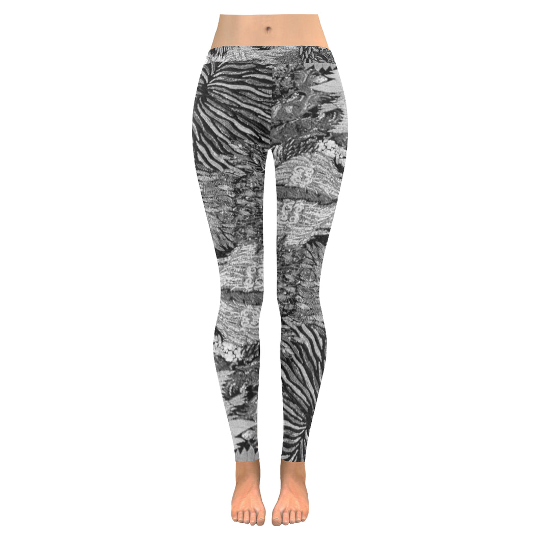 Pleasantly Paisley Black and White Low Rise Leggings (Invisible Stitch) (Model L05)