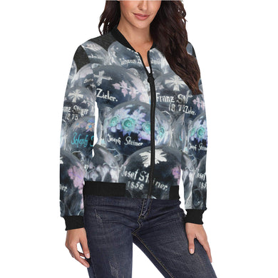 Painted Skulls Negative All Over Print Bomber Jacket for Women (Model H36)