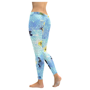 Forget Me Not Flower Mosaic Low Rise Leggings (Invisible Stitch) (Model L05)