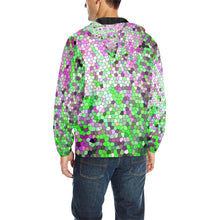 Load image into Gallery viewer, Marbled Abstract Green and Purple Mosaic All Over Print Quilted Windbreaker for Men (Model H35)