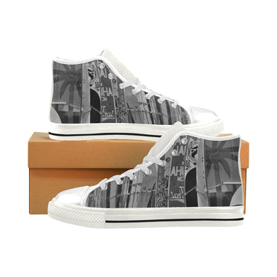 Surfboards Black and White Men’s Classic High Top Canvas Shoes (Model 017)