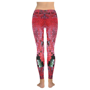 Rose Bouquet Flower Mosaic Low Rise Leggings (Invisible Stitch) (Model L05)