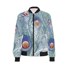 Load image into Gallery viewer, Peacock Feathers Negative All Over Print Bomber Jacket for Women (Model H36)