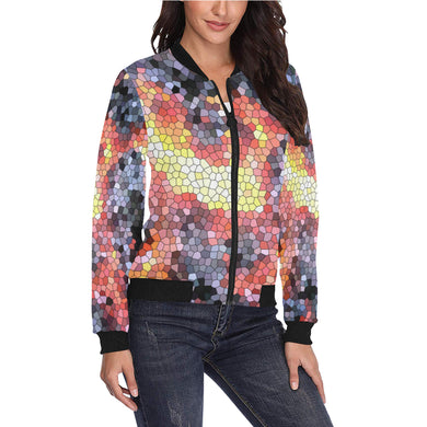 Molten Flames Mosaic All Over Print Bomber Jacket for Women (Model H36)