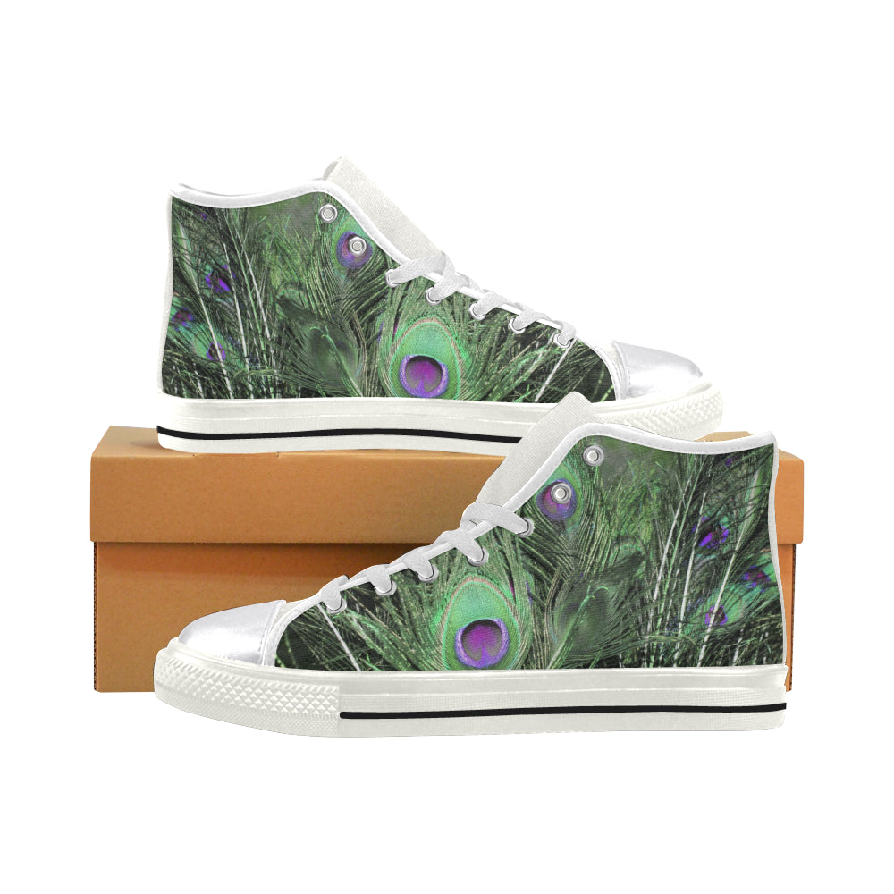 Peacock Feathers Green Women's Classic High Top Canvas Shoes (Model 017)