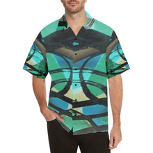 Load image into Gallery viewer, Abstract Circles Black and Teal Hawaiian Shirt (Model T58)