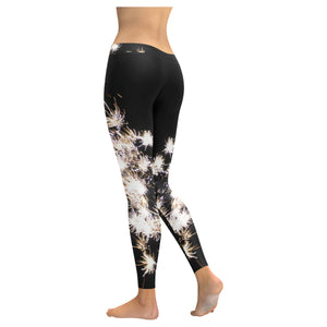 Fireworks Flowers White Low Rise Leggings (Invisible Stitch) (Model L05)