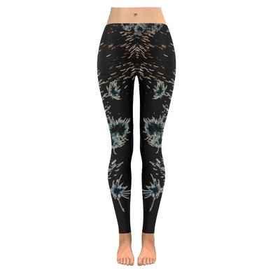 Fireworks Flowers Glowing Low Rise Leggings (Invisible Stitch) (Model L05)