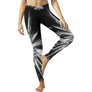 Fireworks Star Black and White Low Rise Leggings (Invisible Stitch) (Model L05)